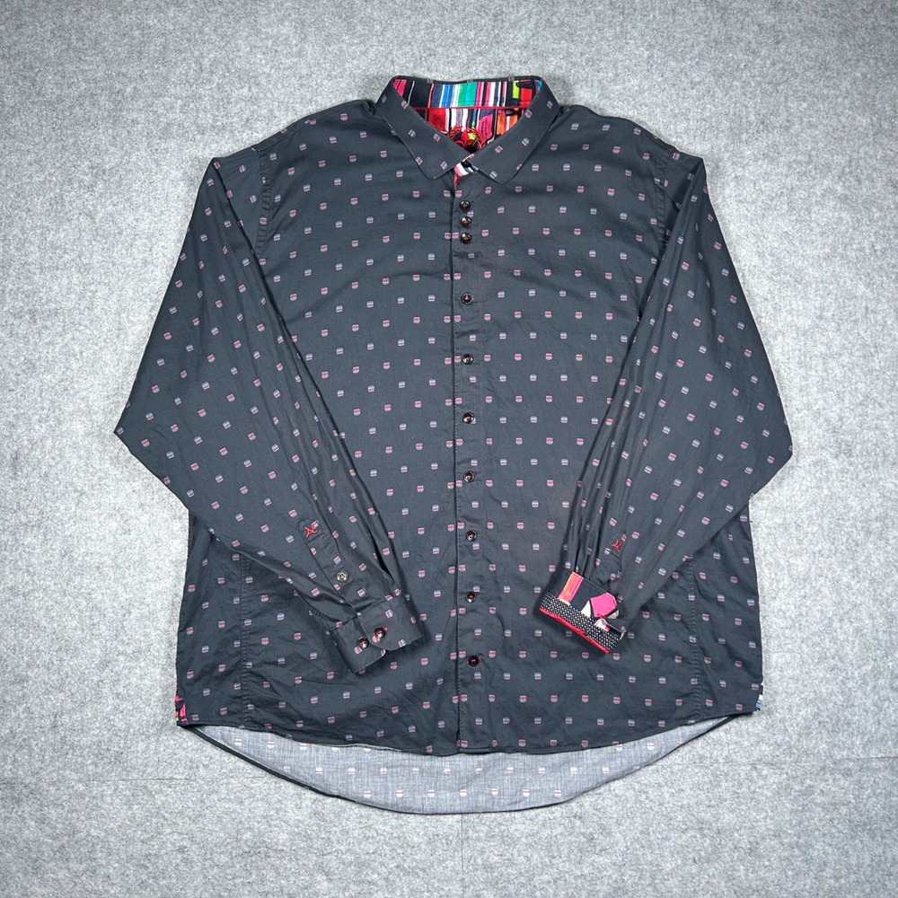 Au Noir Button Down‎ Shirt Men 2XL Black Geometric Long Sleeve Cotton flip cuff